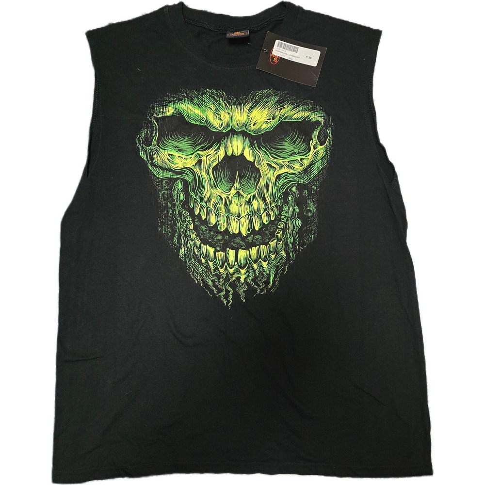 Hot Leathers Shredder Skull Shooter Mens Large Black NEW Neon Graphic Muscle Tee